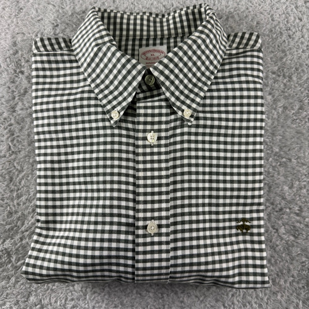 Brooks Brothers Madison Fit Gingham Shirt Mens XL Green White Non-Iron Supima - Picture 6 of 9